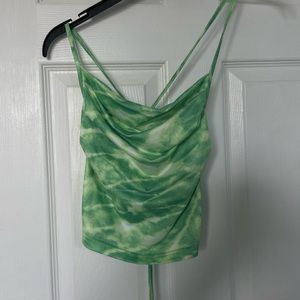 Green water design shirt with criss cross back